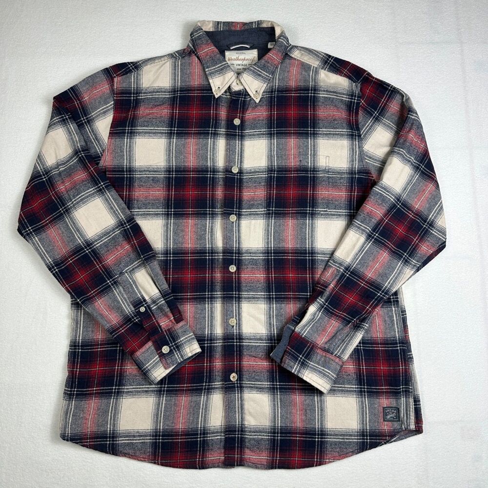 Original Weatherproof Men's XL Flannel Button-Up Plaid Long Sleeve Shirt
